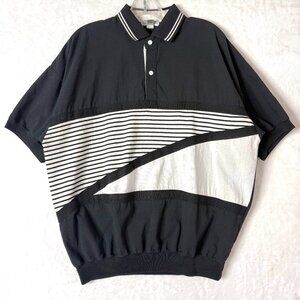 VTG ALEXXUS Knit Banded Relaxed Grandpa Skate 80s 90s Polo Shirt Mens L Black